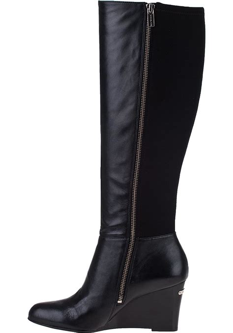 michael kors tall black boots buckle|michael kors black wedge booties.